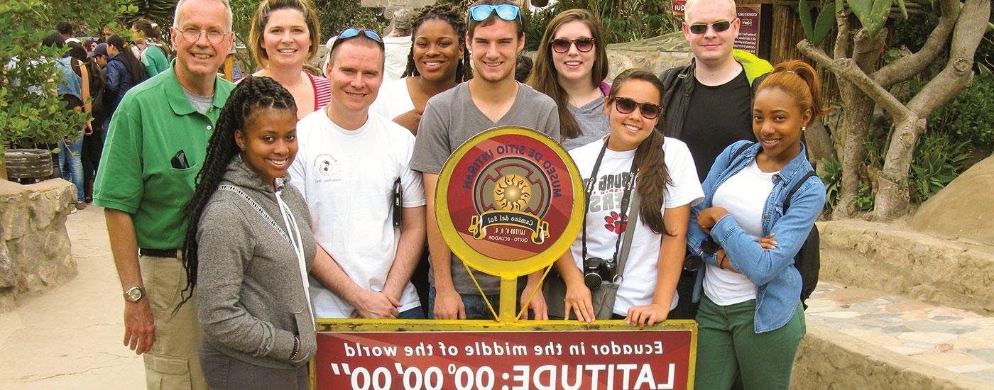 Frostburg State students on a study abroad trip made a stop at the equator while visiting Ecuador